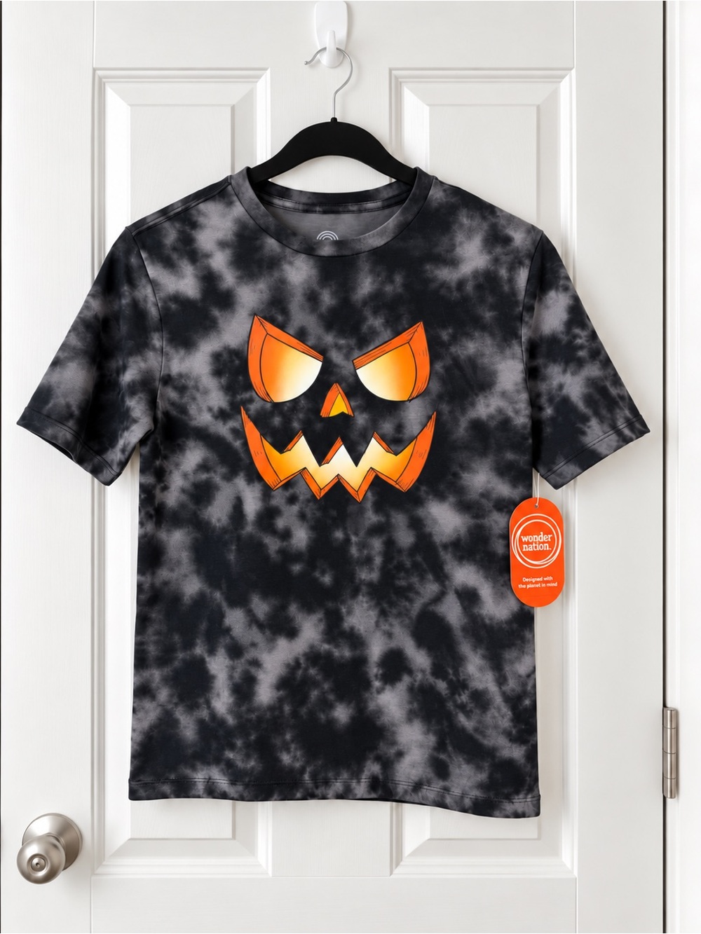 Wonder Nation Boys Halloween Jack-O-Lantern Tie-Dye Tee Black XL 14-16 NWT
